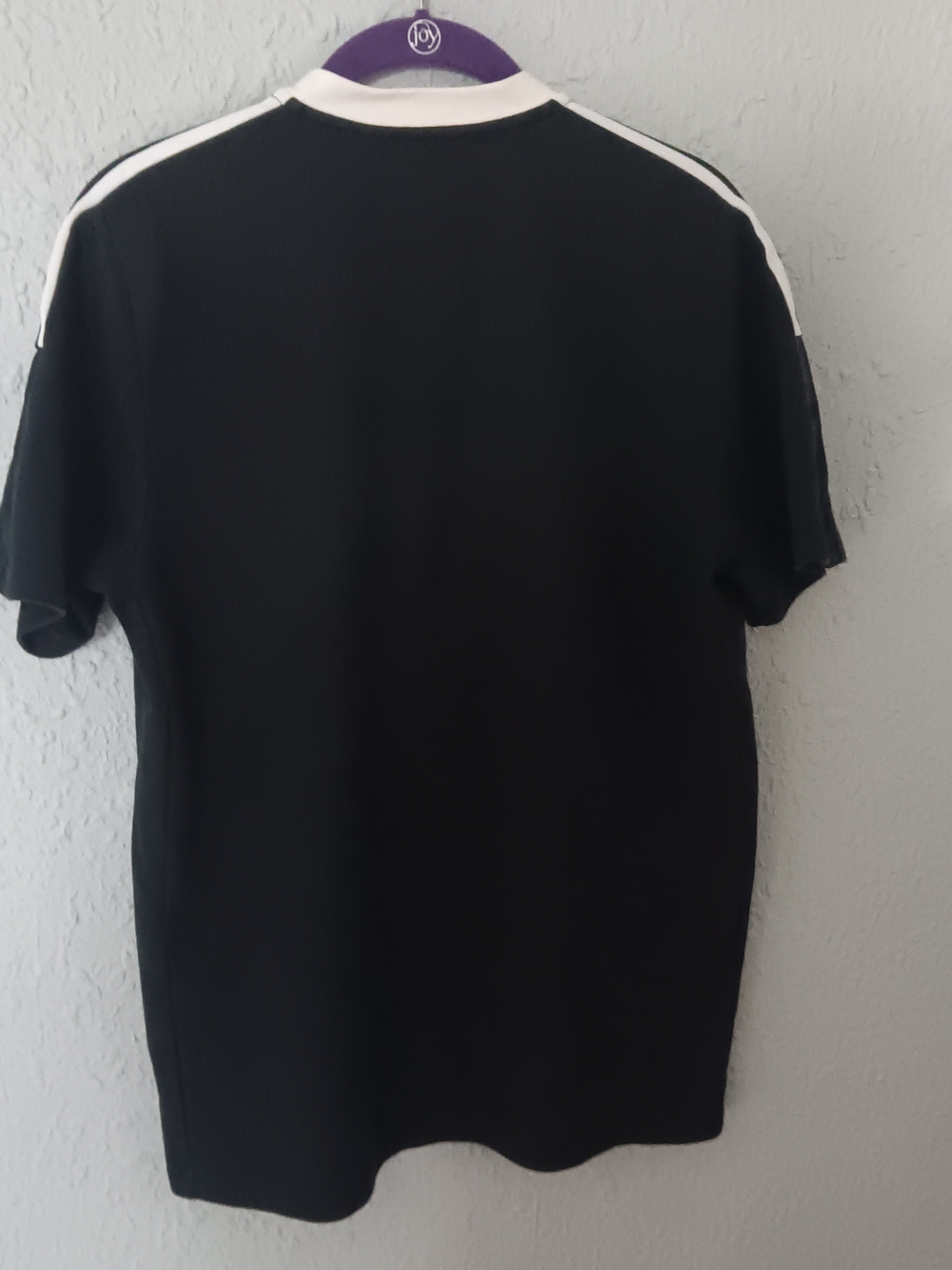 adidas Men’s Black Polo with White Logos and Shoulder Stripes - Picture 2 of 2